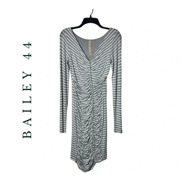 1897.‎ BAILEY 44 LONG SLEEVE RUCHED FRONT MIDI LENGTH DRESS SIZE SMALL STRIPED - Picture 1 of 9